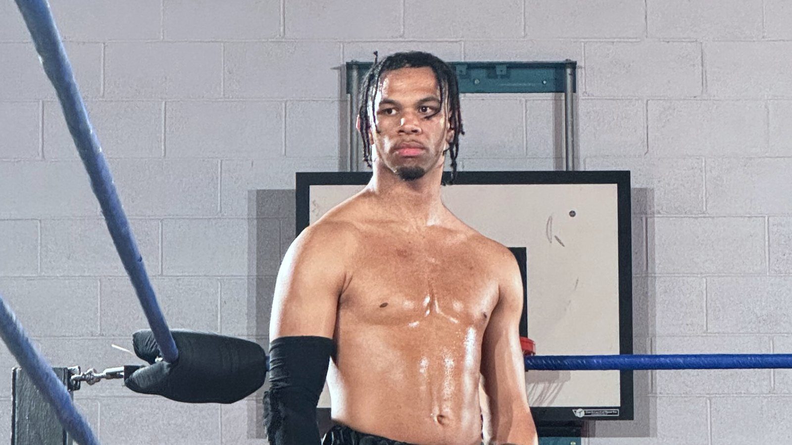 Leon Slater standing in the ring at a Sovereign Pro Wrestling show in February 2024